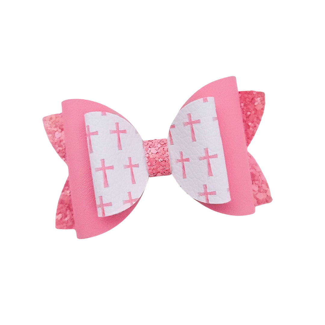 Remi Hair Bow | Stacked Bow | Pink Crosses