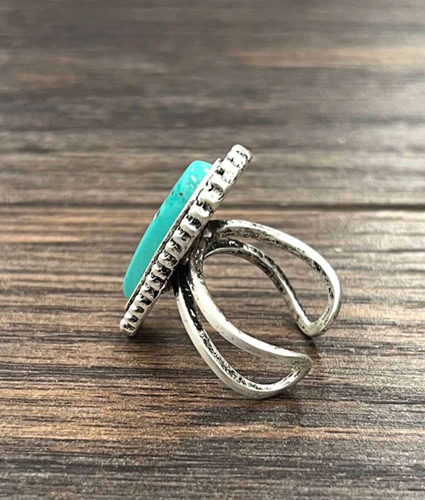 750222, 1.2" Western Turquoise Adjustable Ring